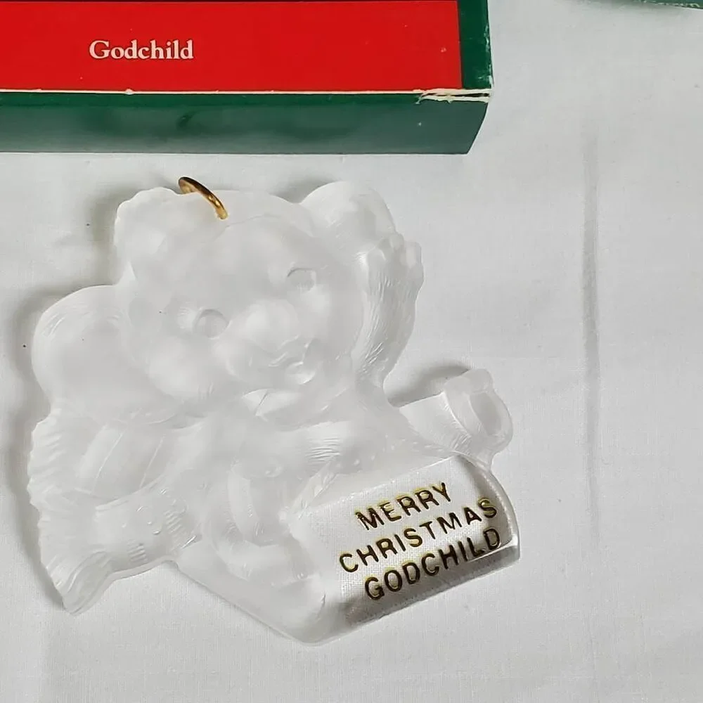 1990 Hallmark Keepsake Ornament “Merry Christmas Godchild” Acrylic Angel Bear w/